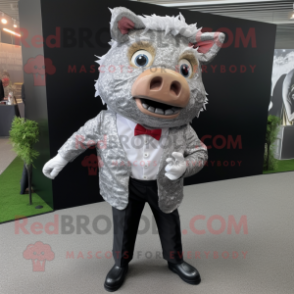 Silver Pulled Pork Sandwich mascot costume character dressed with a Suit Pants and Pocket squares