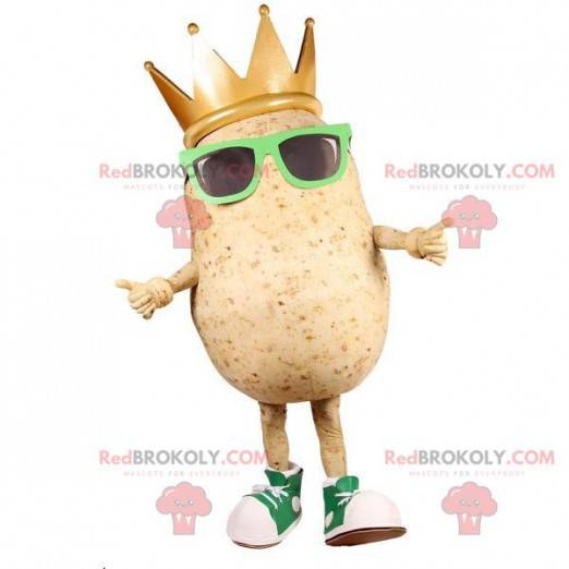 Riesiges Kartoffelmaskottchen mit Gläsern und Krone -