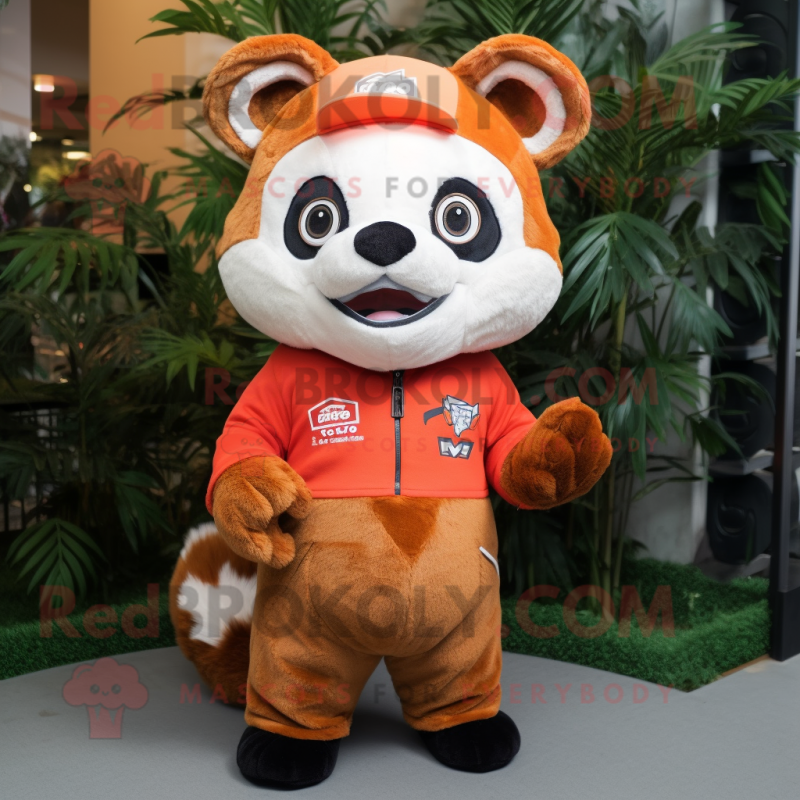Tan Red Panda mascot costume character dressed with a Long Sleeve Tee and Beanies Tan Red Panda mascot costume character dressed with a Long Sleeve Tee and Beanies