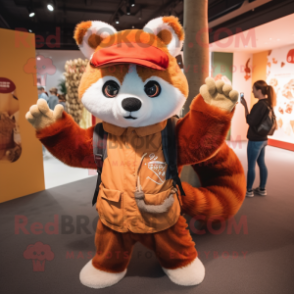 Tan Red Panda mascot costume character dressed with a Long Sleeve Tee and Beanies