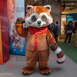 Tan Red Panda mascot costume character dressed with a Long Sleeve Tee and Beanies