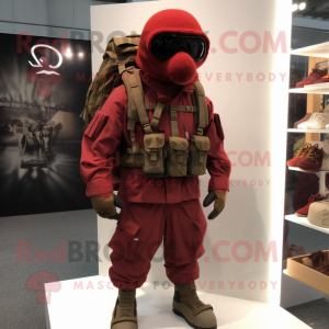 Red Special Air Service mascot costume character dressed with a Cover-up and Backpacks