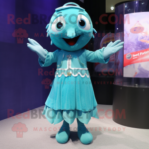 Teal Cod maskot kostume...