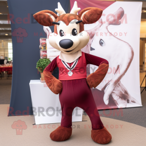 Maroon Deer mascot costume character dressed with a Yoga Pants and Bow ties
