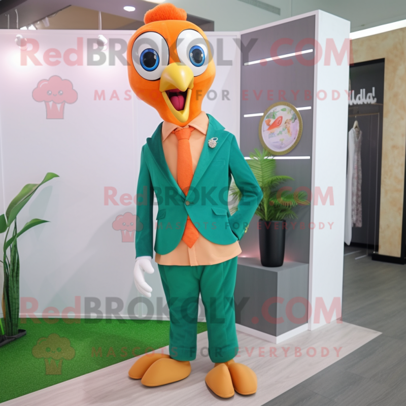 Peach Peacock mascot costume character dressed with a Suit Pants and Shoe laces Peach Peacock mascot costume character dressed with a Suit Pants and Shoe laces