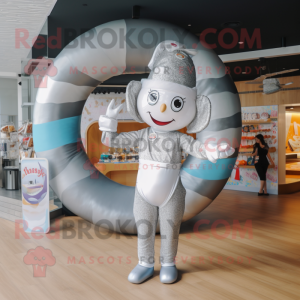 Silver Donut mascot costume character dressed with a One-Piece Swimsuit and Berets