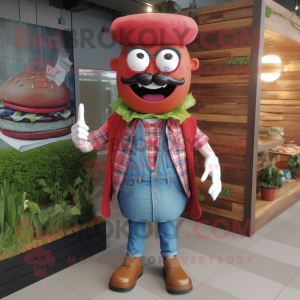 Red Burgers mascot costume character dressed with a Chambray Shirt and Scarf clips