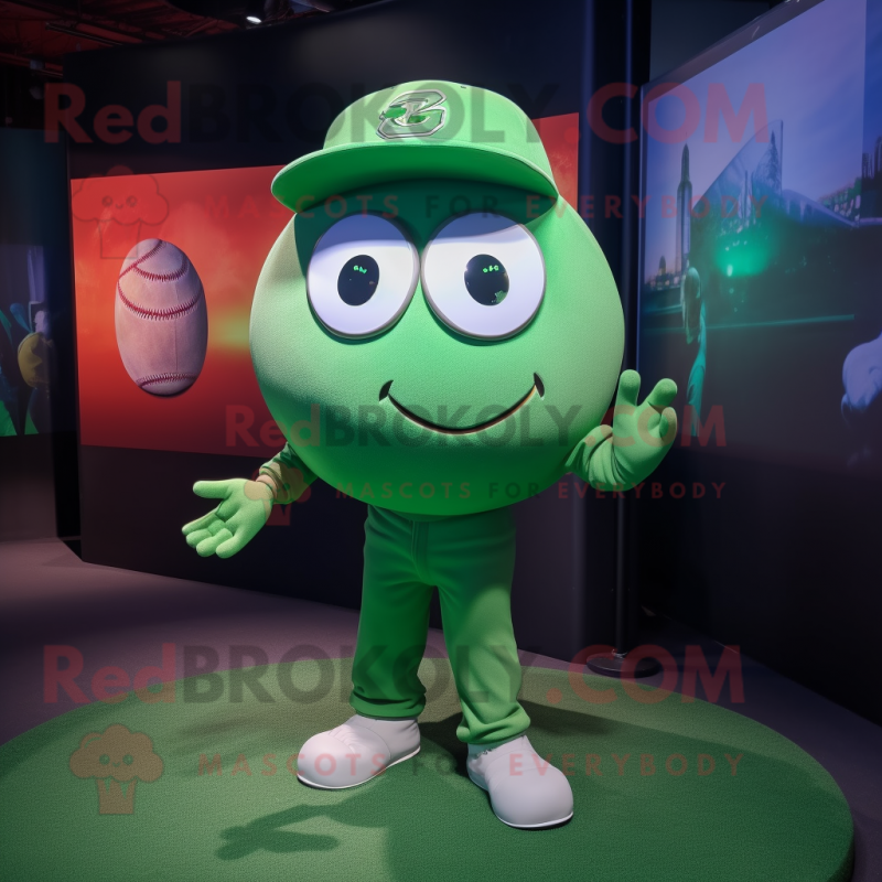 Green Baseball Ball mascot costume character dressed with a Bodysuit and Caps