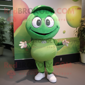 Green Baseball Ball mascot costume character dressed with a Bodysuit and Caps