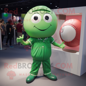 Green Baseball Ball mascot costume character dressed with a Bodysuit and Caps