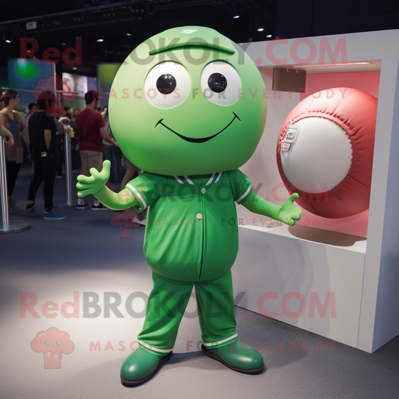 Green Baseball Ball mascot costume character dressed with a Bodysuit and Caps Green Baseball Ball mascot costume character dressed with a Bodysuit and Caps