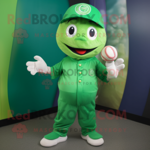 Green Baseball Ball mascot costume character dressed with a Bodysuit and Caps