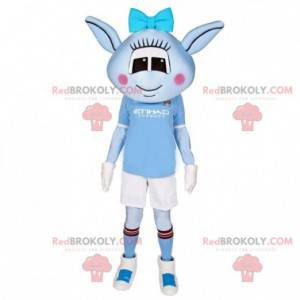 Blauwe vrouwelijke buitenaardse mascotte met sportkleding -