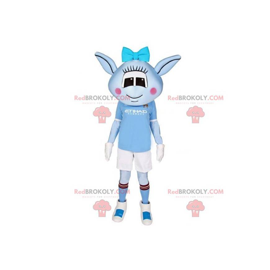 Blå kvindelig udenjordisk maskot med sportstøj - Redbrokoly.com