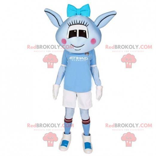 Mascota extraterrestre femenina azul con ropa deportiva -