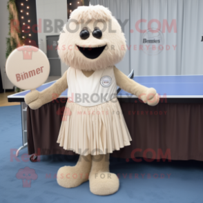 Beige Ping Pong Table mascot costume character dressed with a Empire Waist Dress and Cummerbunds