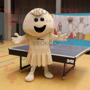 Beige Ping Pong Table mascot costume character dressed with a Empire Waist Dress and Cummerbunds