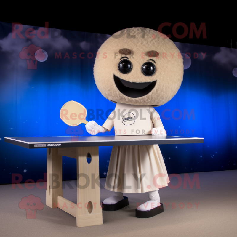 Beige Ping Pong Table mascot costume character dressed with a Empire Waist Dress and Cummerbunds Beige Ping Pong Table mascot costume character dressed with a Empire Waist Dress and Cummerbunds