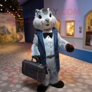 Silver Marmot mascot costume character dressed with a Tuxedo and Handbags