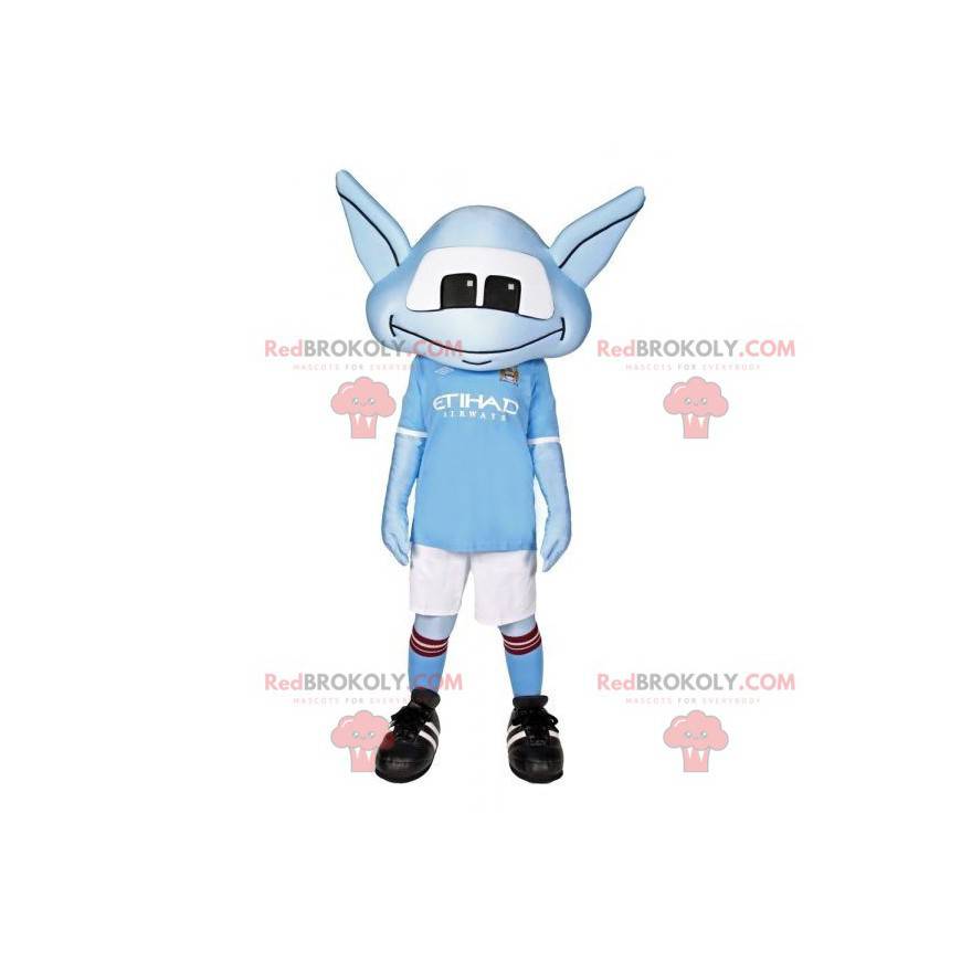 Mascotte d'extra-terrestre bleu avec une tenue de sport -