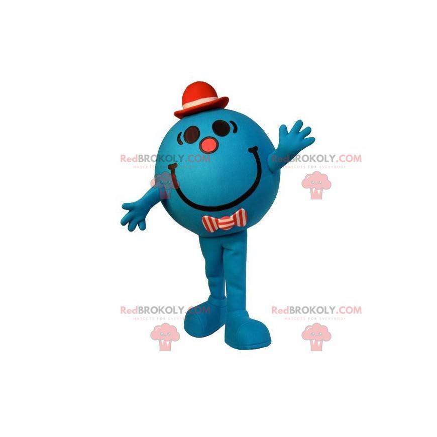 Mascote Sr. Madame boneco de neve azul muito sorridente -