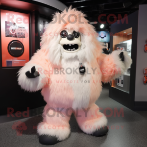 Peach Yeti mascot costume character dressed with a Leather Jacket and Shoe clips