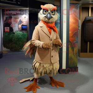 Tan Pheasant mascot costume character dressed with a Long Sleeve Tee and Cufflinks