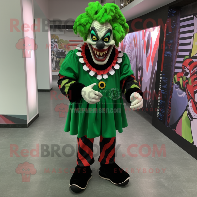 Forest Green Evil Clown mascot costume character dressed with a Polo Shirt and Clutch bags