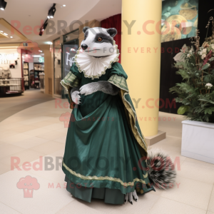 Olive Badger mascot costume character dressed with a Evening Gown and Cummerbunds