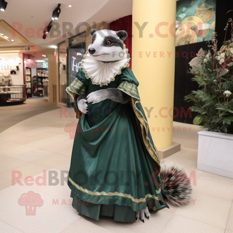 Olive Badger mascot costume character dressed with a Evening Gown and Cummerbunds Olive Badger mascot costume character dressed with a Evening Gown and Cummerbunds