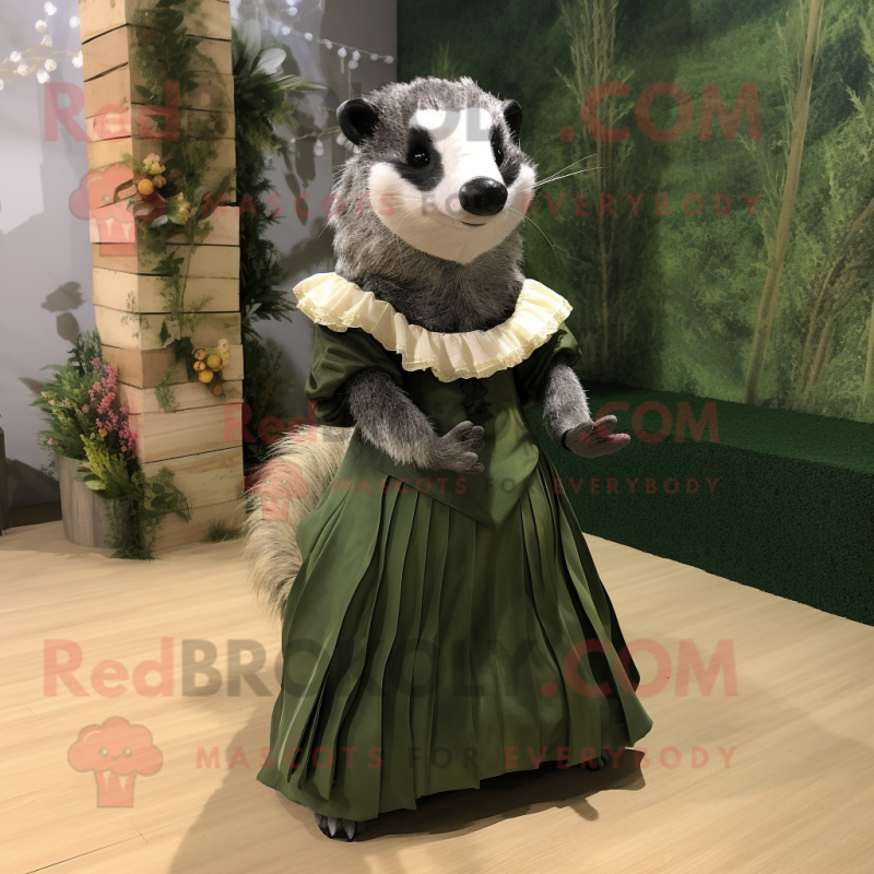 Olive Badger mascot costume character dressed with a Evening Gown and Cummerbunds