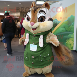 Olive Chipmunk mascot costume character dressed with a Pencil Skirt and Shawl pins