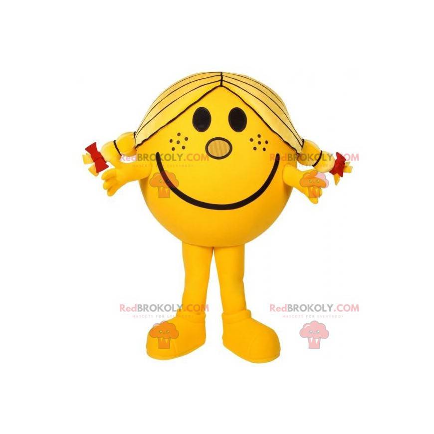 Mascot Madame Geluk geel karakter van de heer Madame -