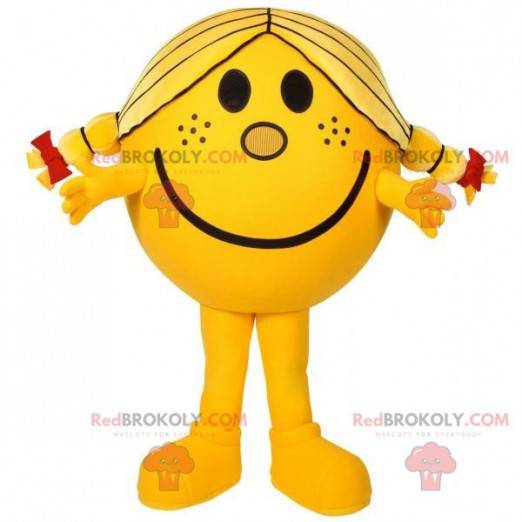 Mascot Madame Geluk geel karakter van de heer Madame -