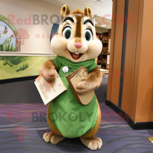 Olive Chipmunk mascot costume character dressed with a Pencil Skirt and Shawl pins