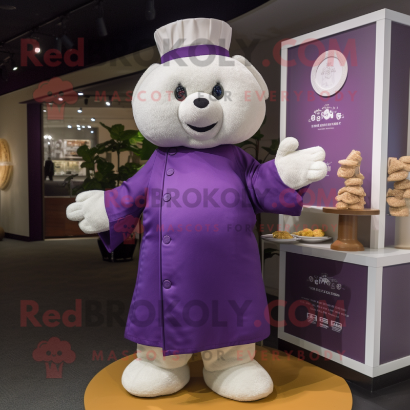 Purple Dim Sum mascot costume character dressed with a Polo Tee and Cummerbunds Purple Dim Sum mascot costume character dressed with a Polo Tee and Cummerbunds