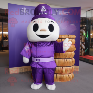 Purple Dim Sum mascot costume character dressed with a Polo Tee and Cummerbunds