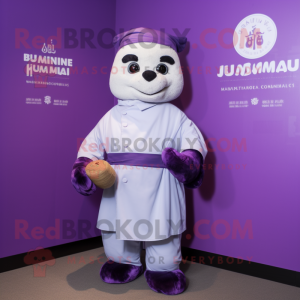 Purple Dim Sum mascot costume character dressed with a Polo Tee and Cummerbunds