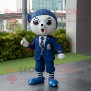Navy Soccer Goal mascot costume character dressed with a Suit Jacket and Hairpins