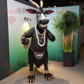 Black Okapi mascot costume character dressed with a Running Shorts and Necklaces