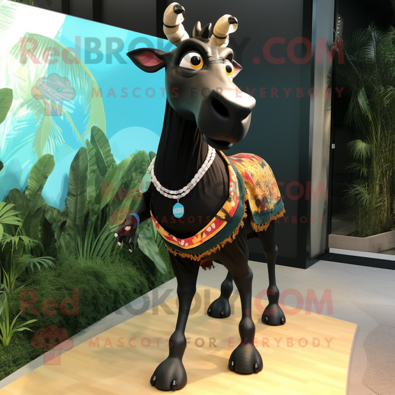 Black Okapi mascot costume character dressed with a Running Shorts and Necklaces