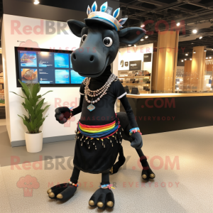 Black Okapi mascot costume character dressed with a Running Shorts and Necklaces