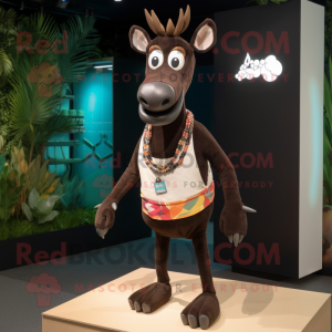 Black Okapi mascot costume character dressed with a Running Shorts and Necklaces