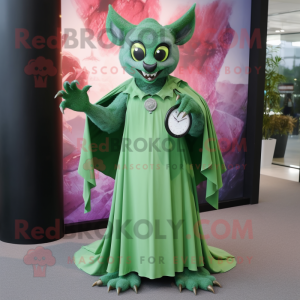 Green Bat mascot costume character dressed with a Maxi Dress and Bracelet watches