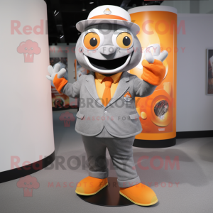 Gray Orange mascot costume character dressed with a Playsuit and Cufflinks