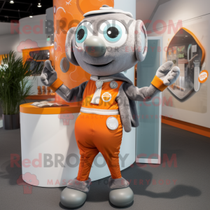 Gray Orange mascot costume character dressed with a Playsuit and Cufflinks