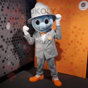 Gray Orange mascot costume character dressed with a Playsuit and Cufflinks