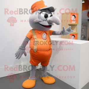 Gray Orange mascot costume character dressed with a Playsuit and Cufflinks