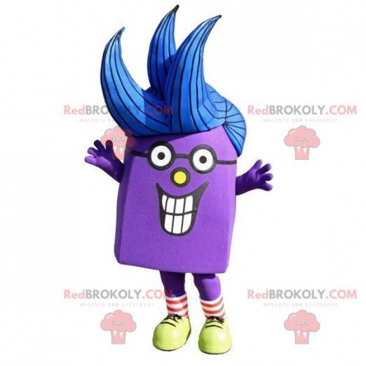 Mascote do boneco de neve roxo muito sorridente - Redbrokoly.com