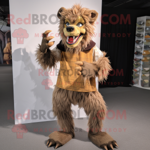 Tan Werewolf mascot costume character dressed with a A-Line Skirt and Shoe laces